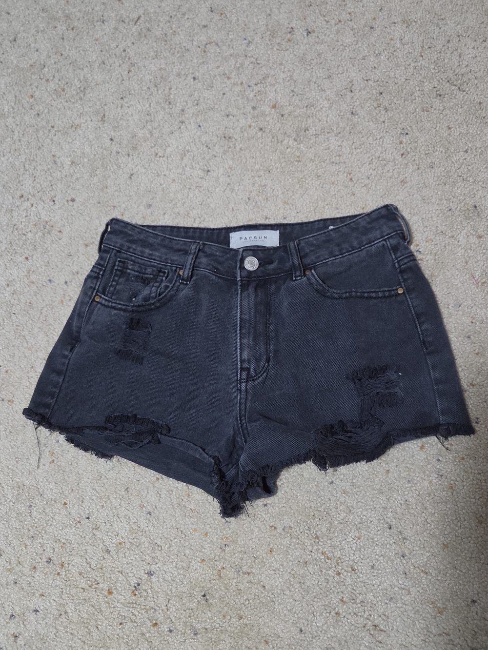 PacSun Black Frayed Distressed High-Rise Denim Shorts